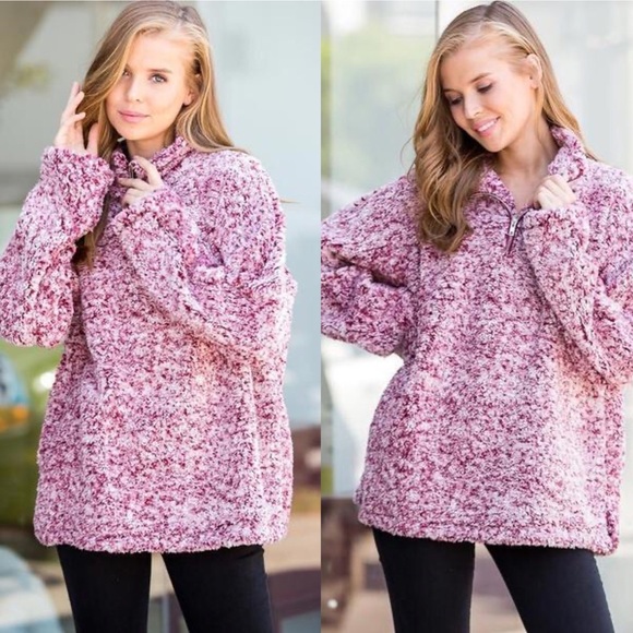 Sweet Lovely Sweaters - Burgundy Sherpa Half Zip Pullover (Sweet Lovely by Jen)